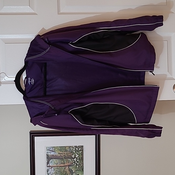BCG lined jacket, coat, hood, purple, black and white, elastic cuffs, med - Picture 2 of 9